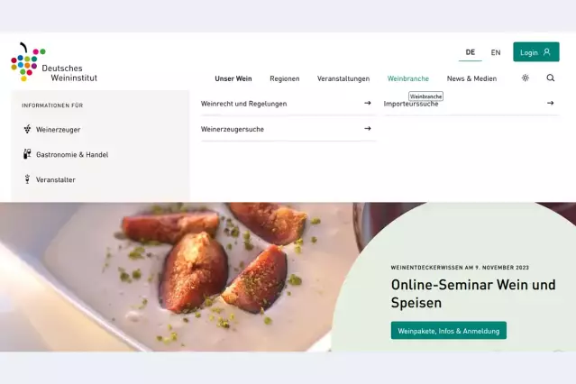 Die Informationen für die Weinbranche sind über Direkteinstiege schnell auffindbar.