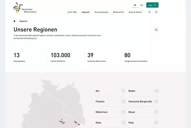 Ein besonderes Highlight ist die Regionenkarte: Hier kann nach Weinerzeuger/innen, Veranstaltungen, Höhepunkten der Weinkultur, Schönsten Weinsichten und Weinwanderungen in den Regionen gesucht werden.